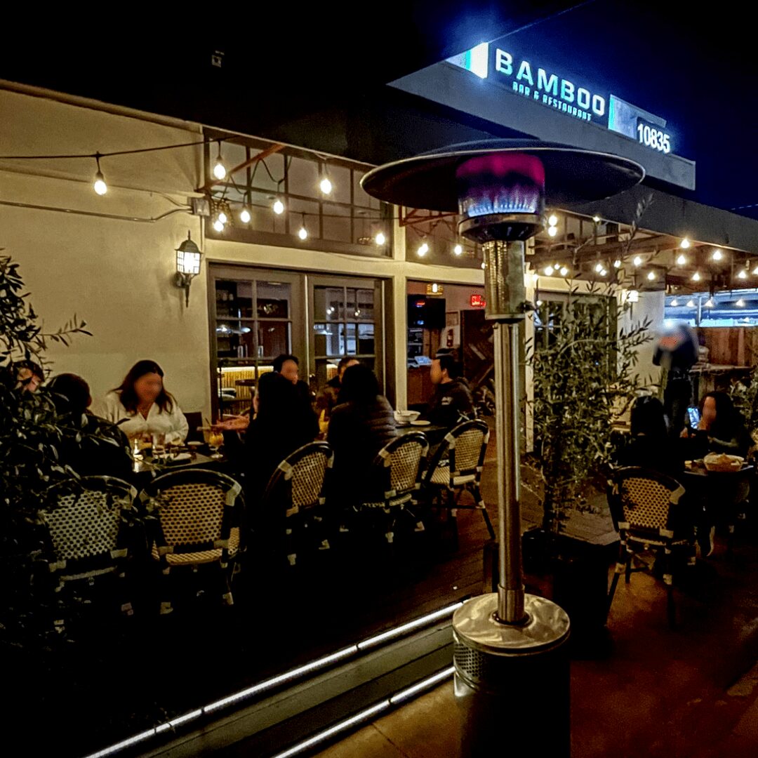 The patio at Bamboo at night
